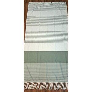 Fabric Curtain Green White Stripe W Tassels Shower Only Boho Cottage 36x72